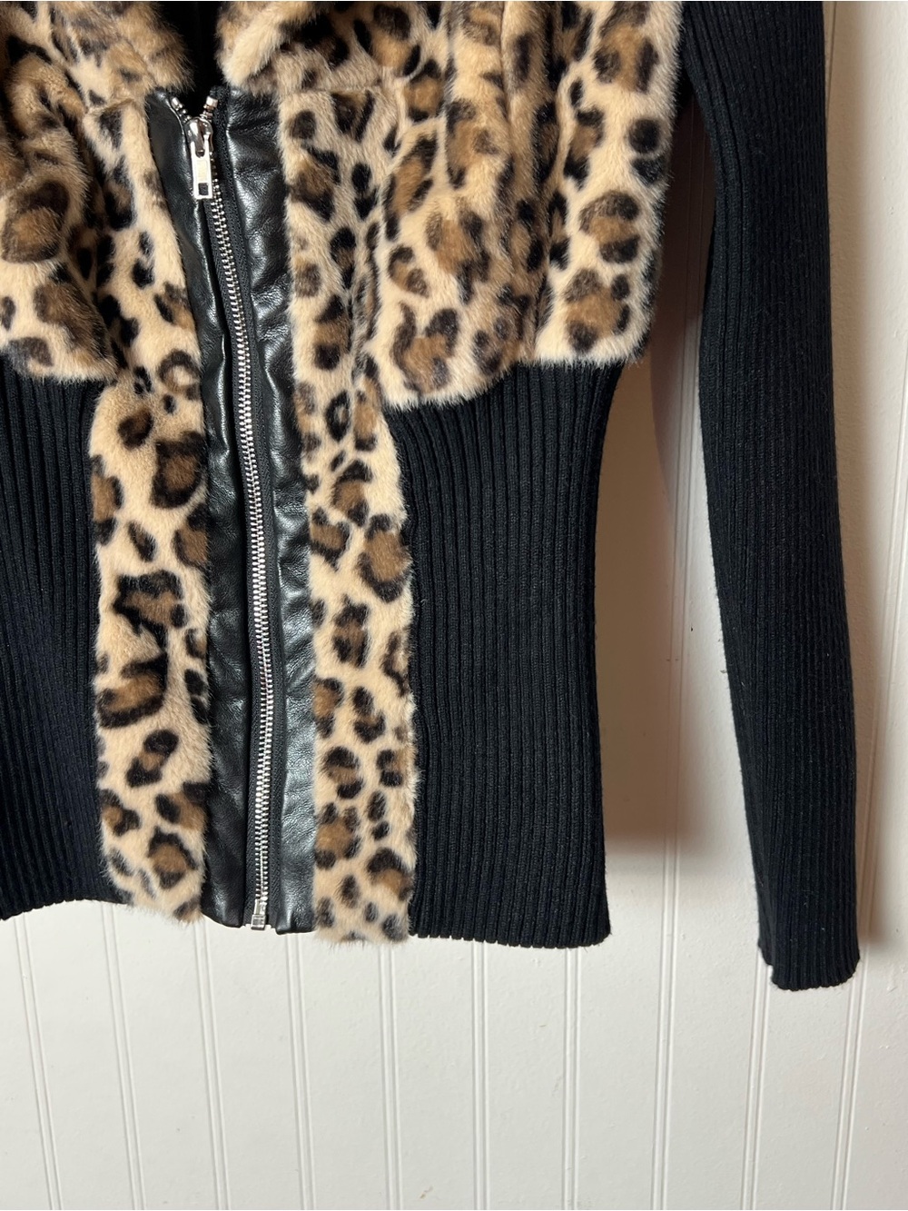 Boston Proper Leopard Faux Fur Zip Up Cardigan - Picture 5 of 7